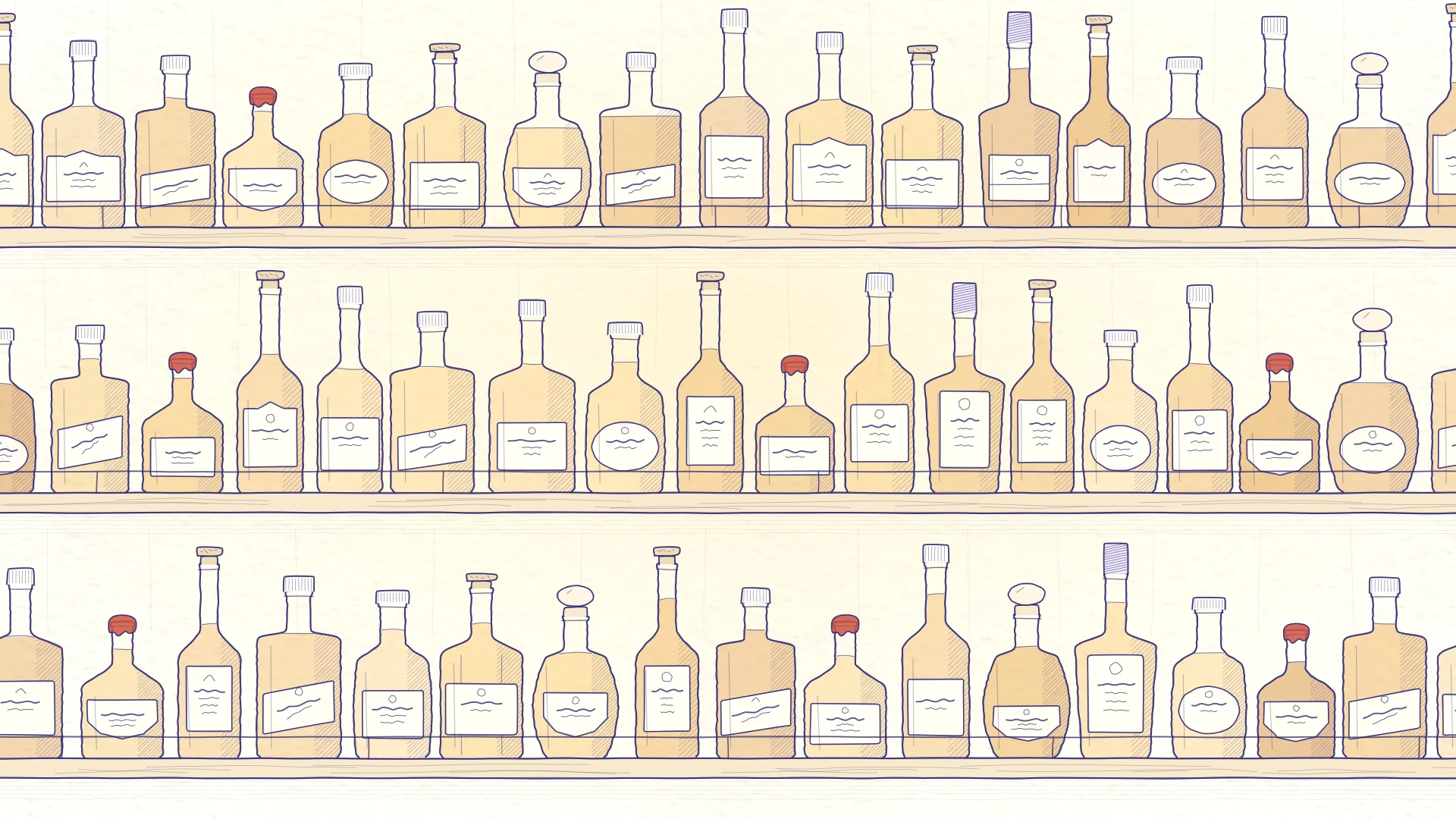 Zeichnung eines Regals voller Whiskyflaschen